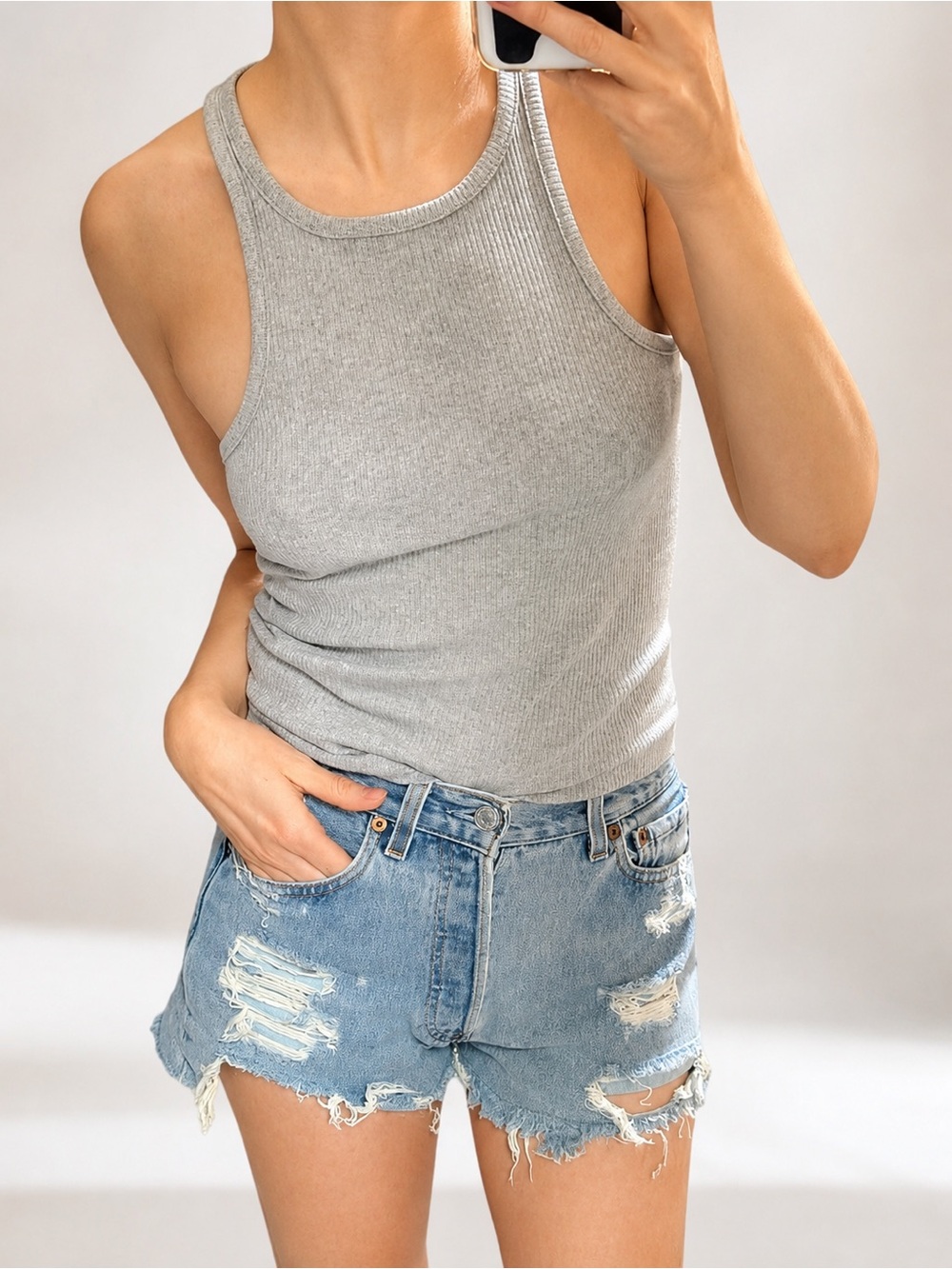 VTG Reworked Levis 501 Cut Off Denim Jean Shorts 26 Distressed Ripped High Waist